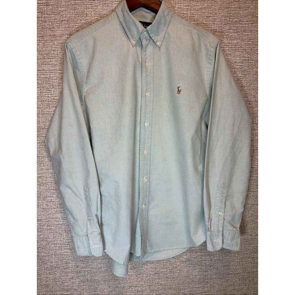 Vintage Ralph Lauren Mens Button Down Oxford Shirt Preppy Light Green, Medium